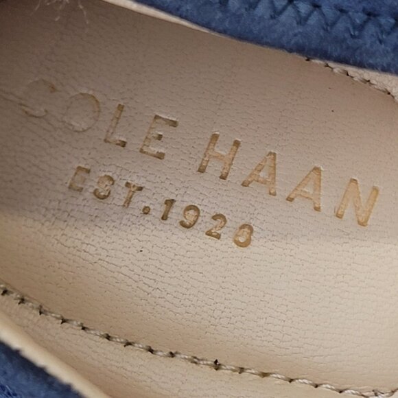 Cole Haan Leather Wedge Shoes Women 8.5 Blue Suede Loafer Slip On Cushioned 39 - Picture 16 of 16